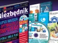 Magazyn "Komputer Niezbędnik" z płytą CD i pudełkami programów komputerowych.