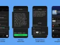 Cztery ekrany smartfonów pokazujące tworzenie playlisty w Spotify za pomocą AI.