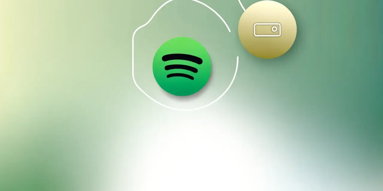 Logo Spotify i ikona karty podarunkowej na zielonym tle.