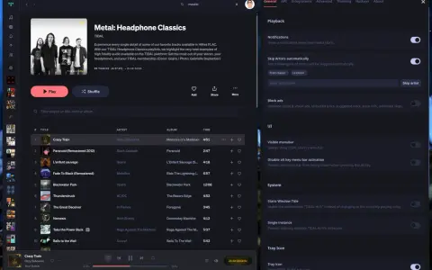 Okładka albumu zespołu Gojira z listą utworów i ustawieniami aplikacji Tidal.