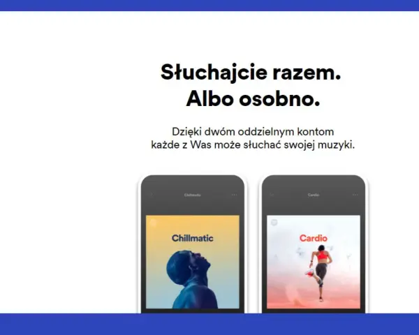 Dwa ekrany smartfonów z aplikacją muzyczną, jeden z portretem mężczyzny, drugi z biegaczką.