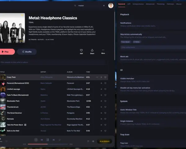 Okładka albumu zespołu Gojira z listą utworów i ustawieniami aplikacji Tidal.